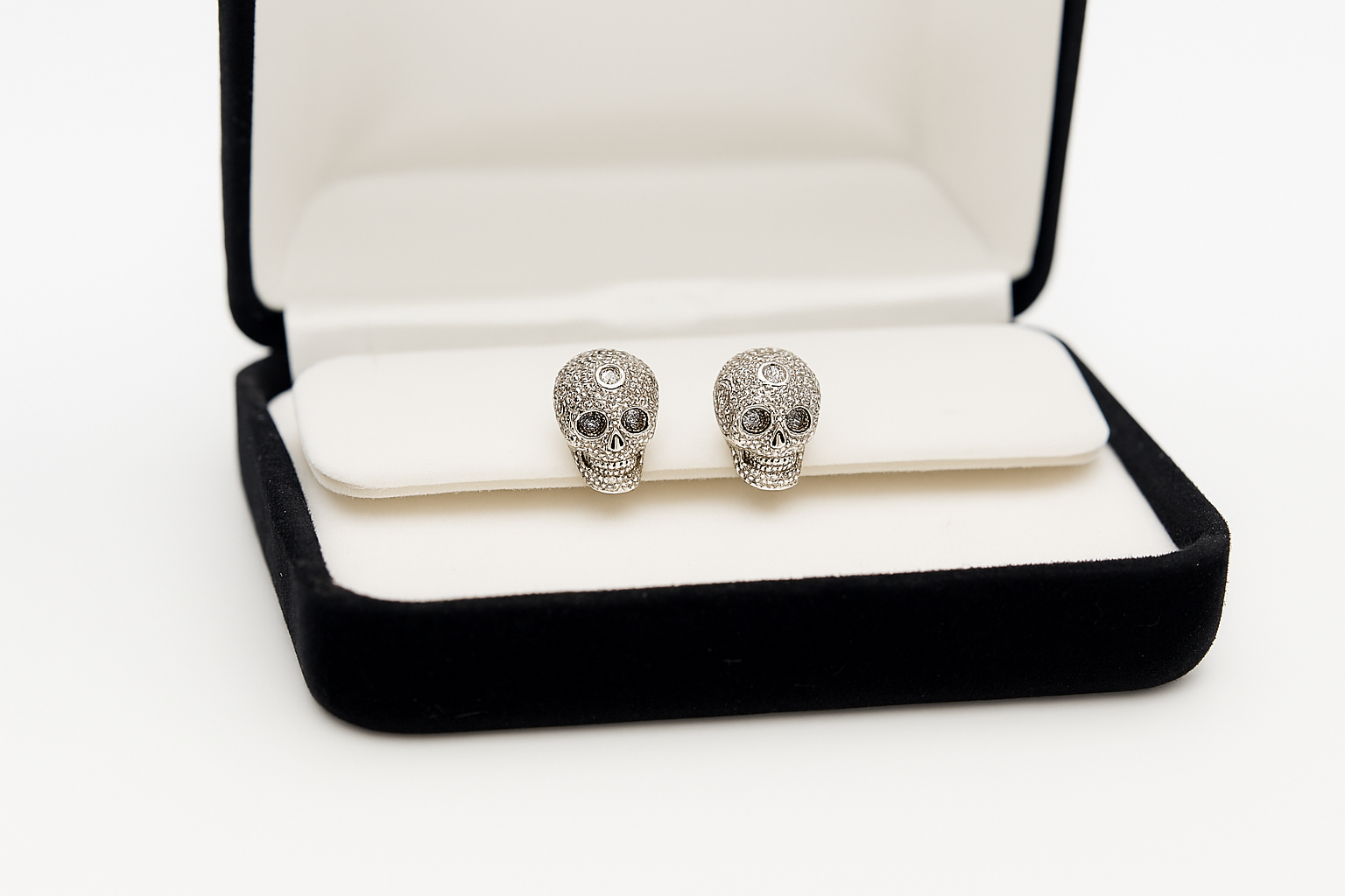 Sterling Silver Skull Stud Earrings with Crystal Detailing