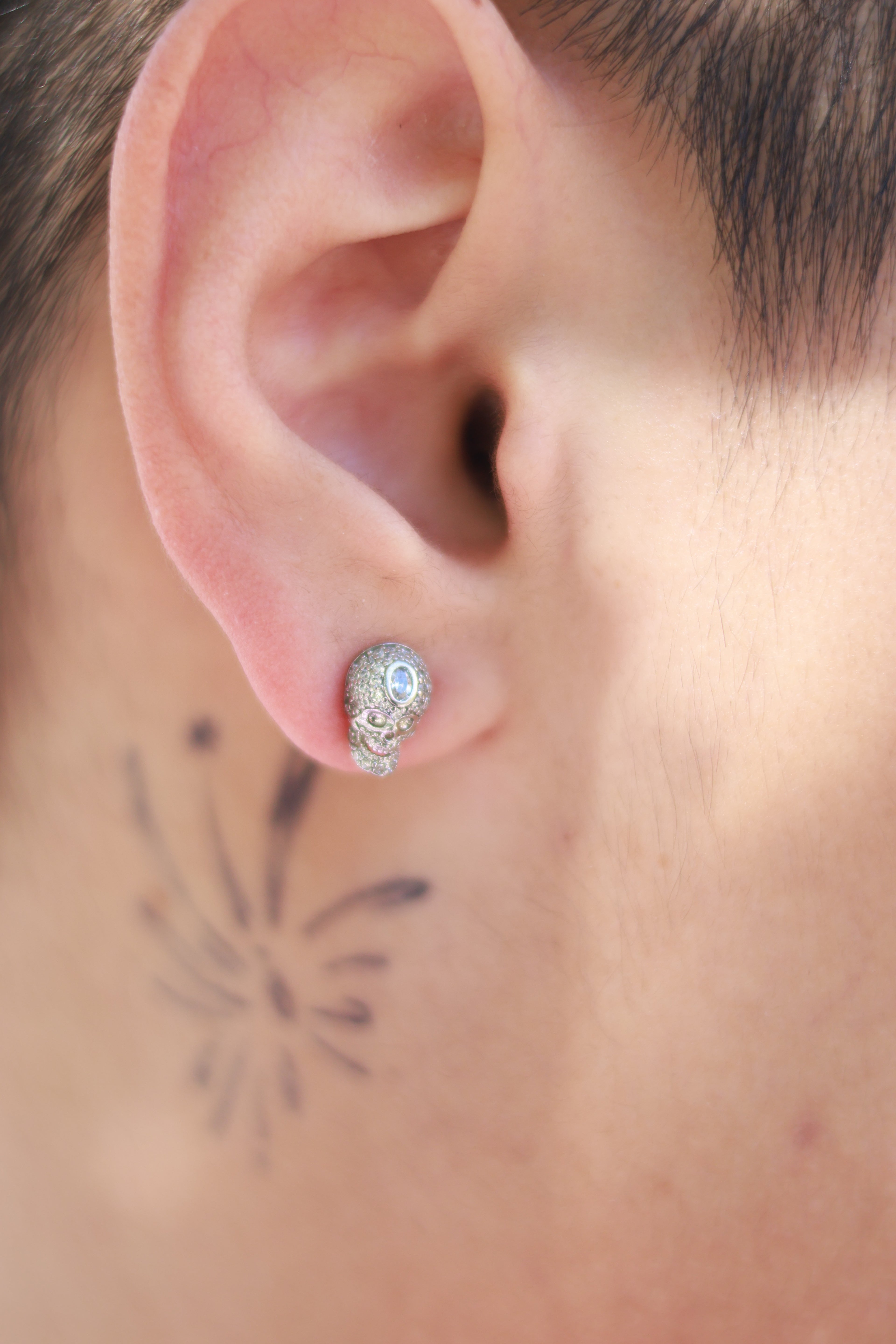 Sterling Silver Skull Stud Earrings with Crystal Detailing