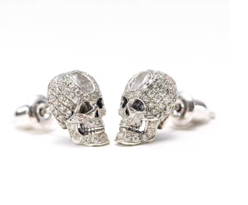 Sterling Silver Skull Stud Earrings with Crystal Detailing